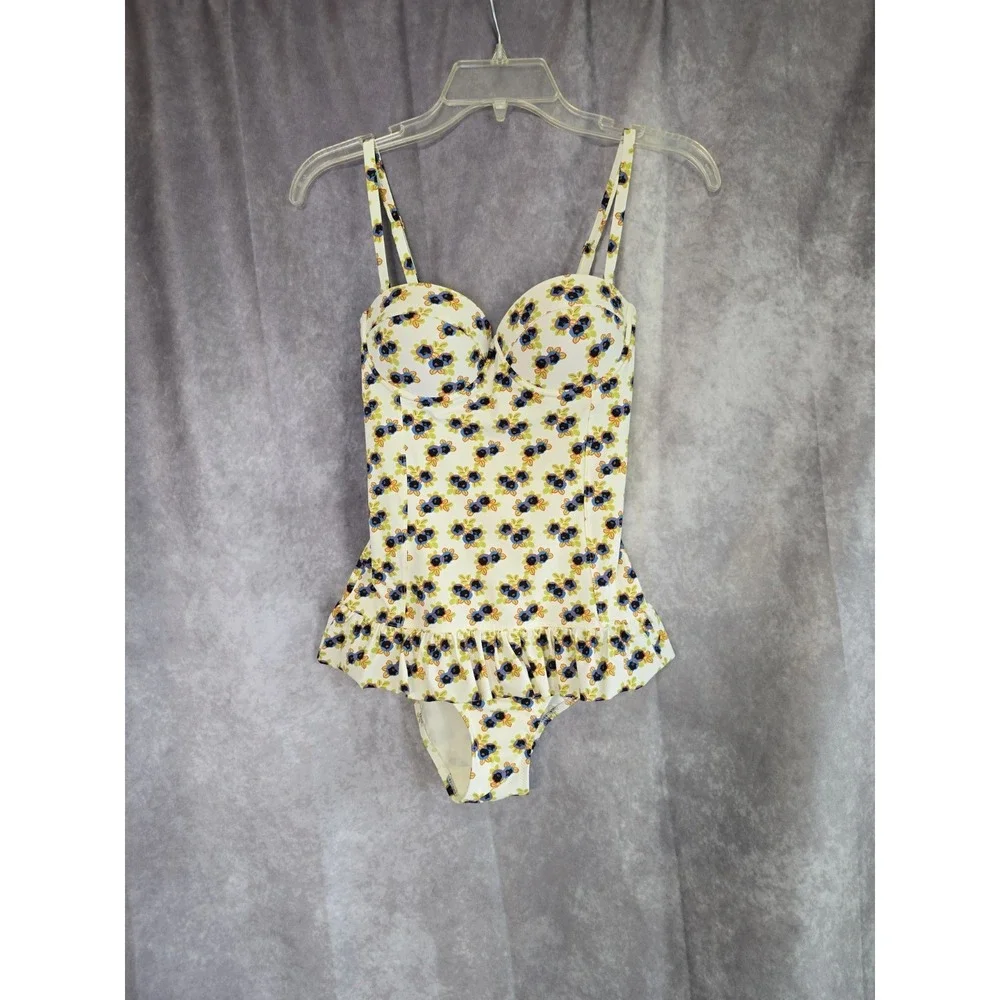Tory Burch Floral Peplum One Piece Swimsuit Underwire Ruffle Swimdress XS